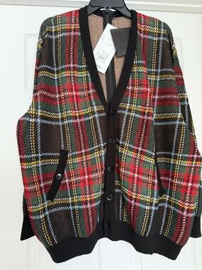 Undercover Red Green Yellow Plaid Cardigan with Black Trim